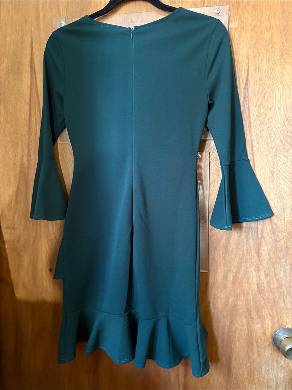 Lulus Deep Green Ruffle Hem Bell Sleeve Dress - Picture 7 of 7